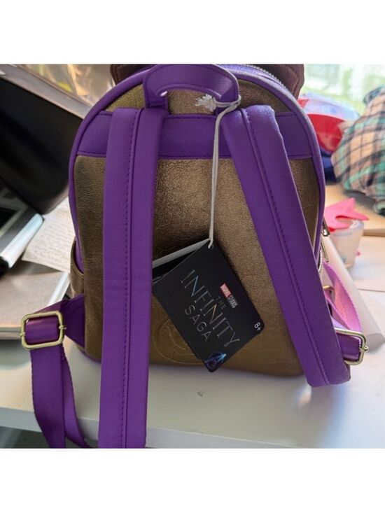 Loungefly Infinity Saga Thanos Gauntlet Mini Backpack Purple Metallic Gold NWT